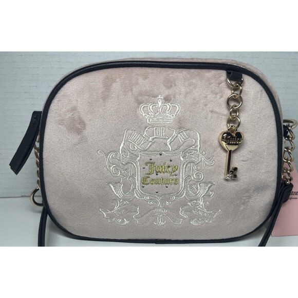 Juicy Couture Viral Juicy For All Crossbody Bag Pink Black Charm Purse Velour NW - Picture 4 of 11